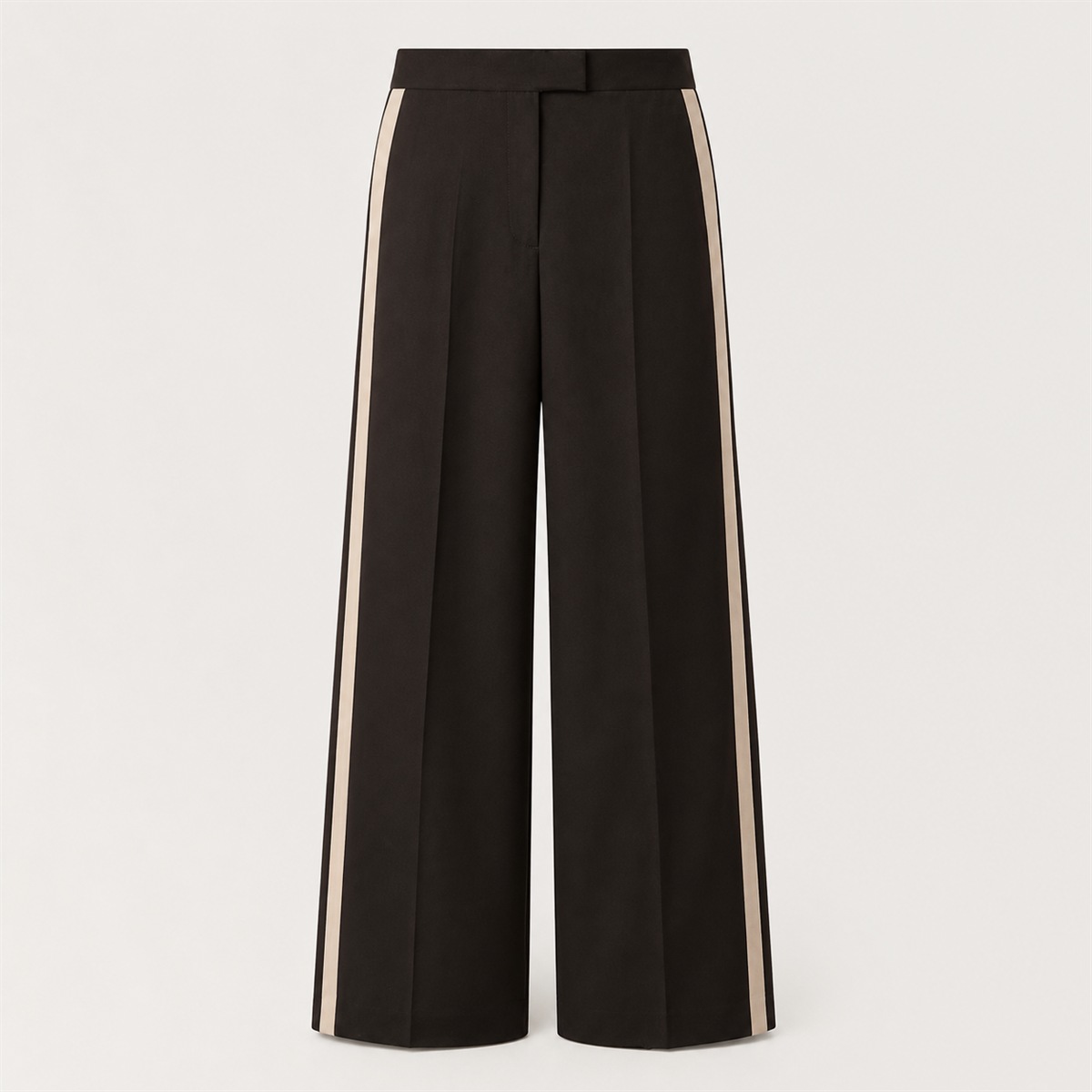 Pantalon wide leg chocolat à rayures contrastées - vue de face