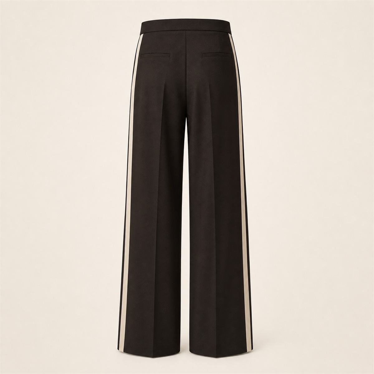 Pantalon wide leg chocolat à rayures contrastées - vue de dos