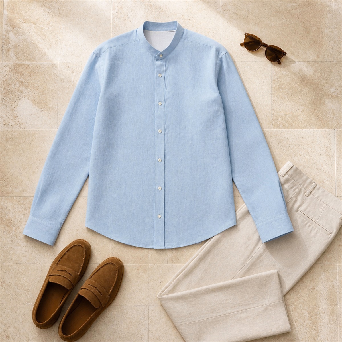 Tenue décontractée avec chemise en lin et pantalon clair
