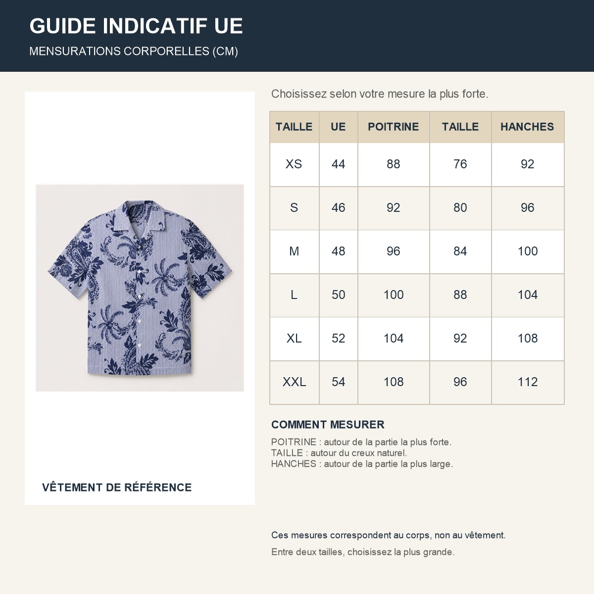 Guide français des tailles européennes de la chemise