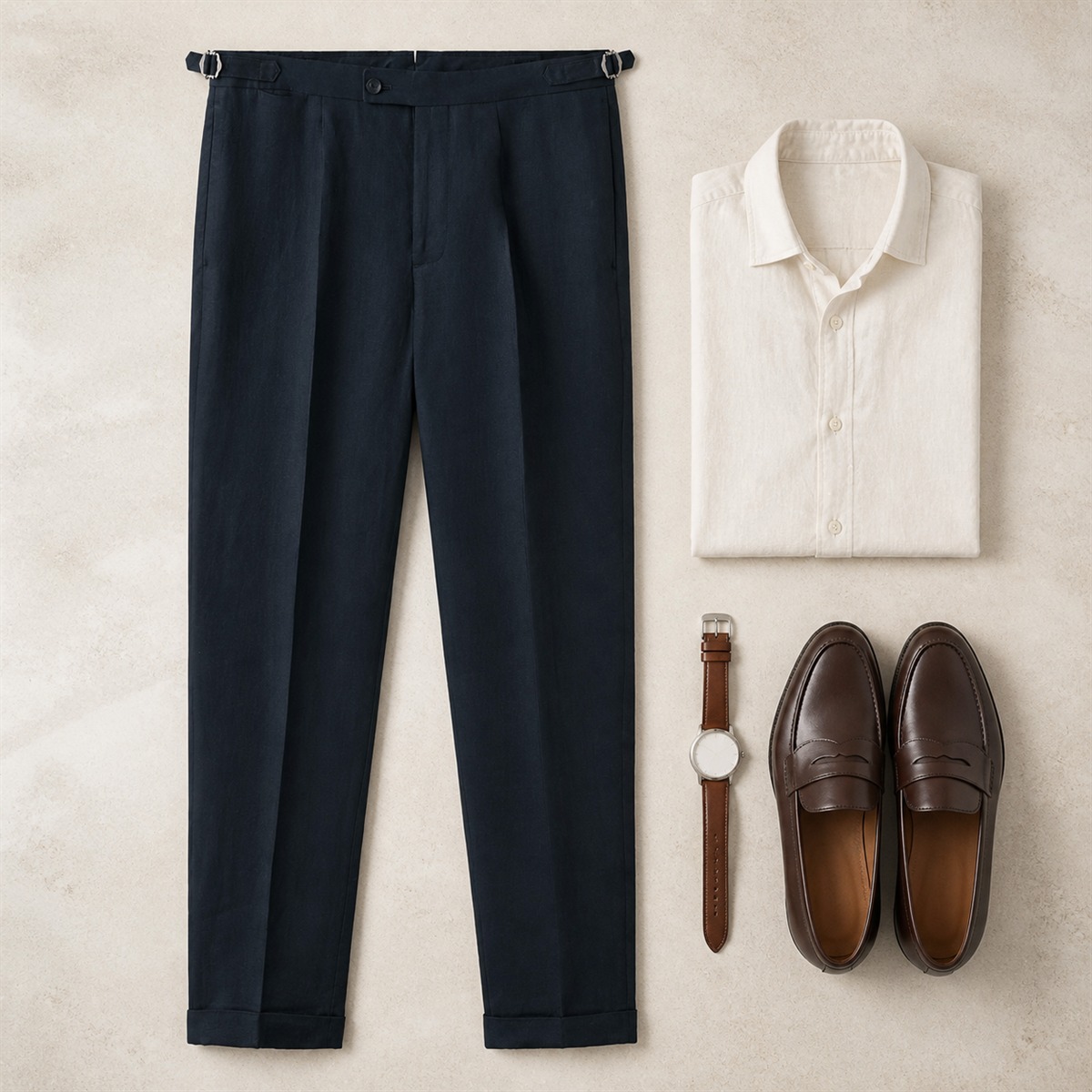 Tenue habillée avec pantalon en lin bleu marine