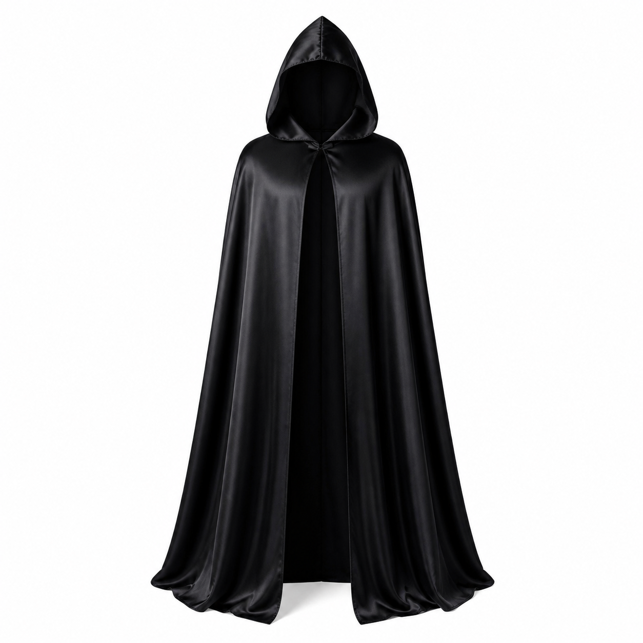 Cape noire satinée à capuche pointue pour adulte