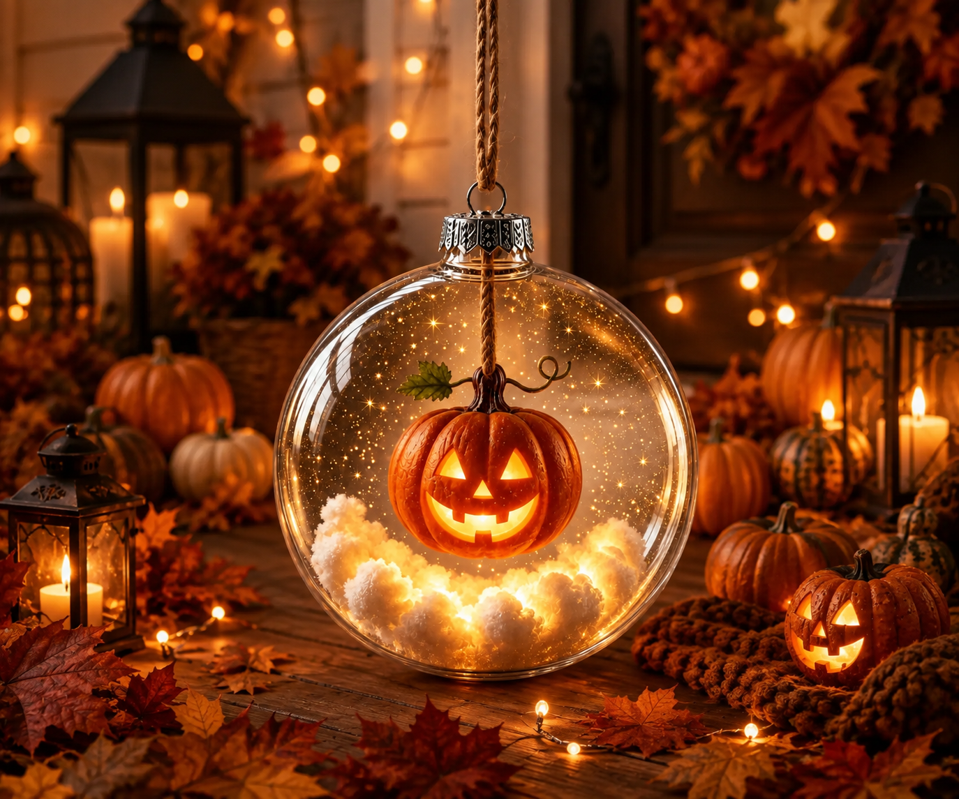 ✨🎃 Ornement lumineux enchanté d’Halloween – Fantôme, sorcière, chat et citrouille à l’éclat chaleureux 👻🐈‍⬛