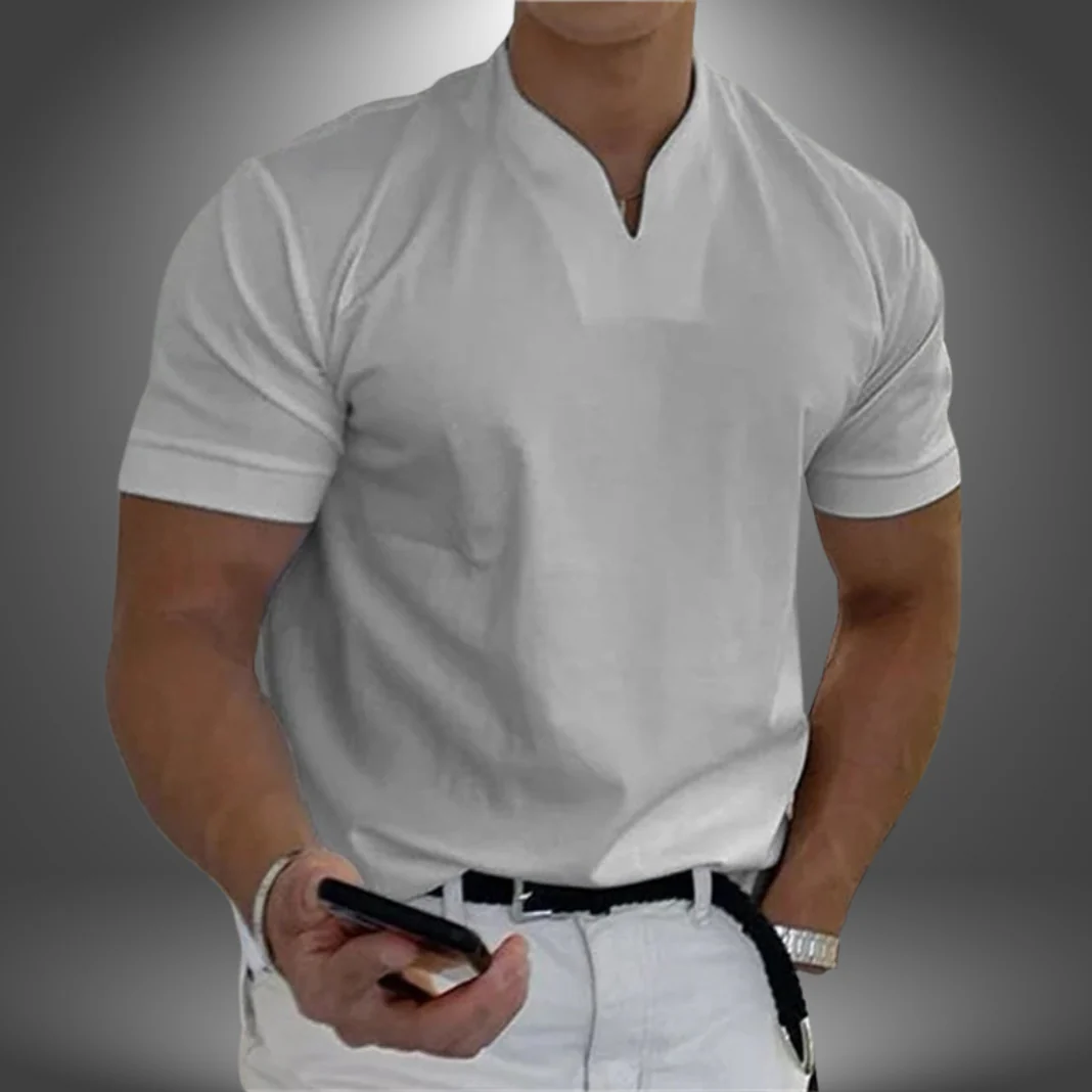 T-shirt homme à col tunisien — gris