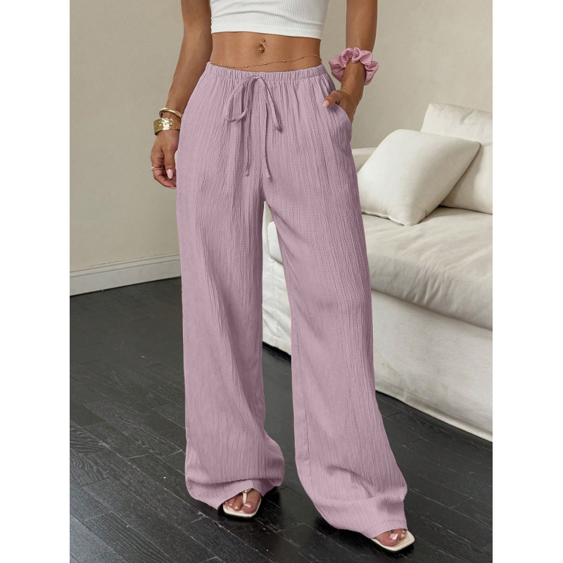 Women's textured drawstring wide leg pants - Mauve