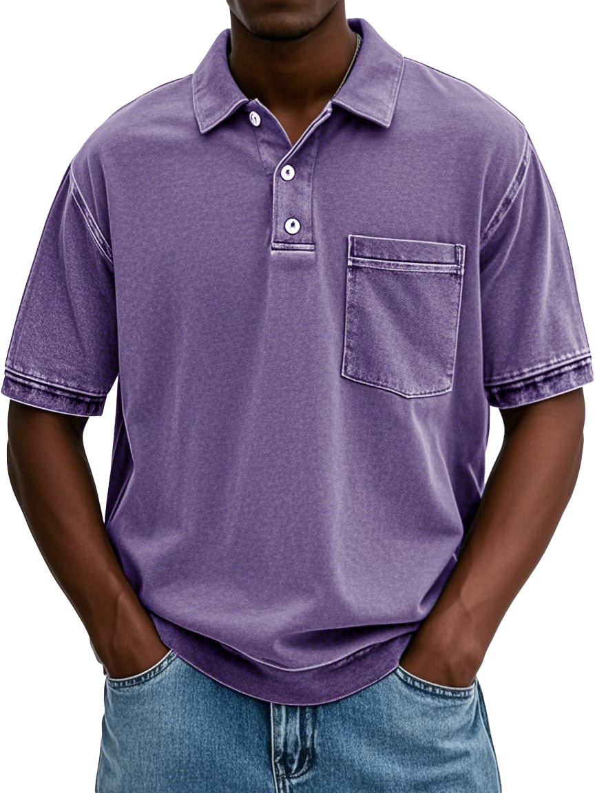Herren-Poloshirt im Retro-Stil mit Distressed-Revers und kurzärmliger Tasche
