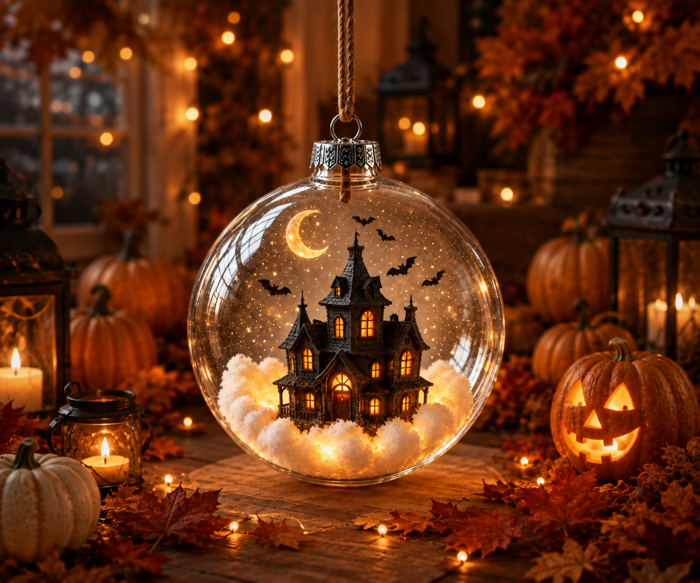 ✨🎃 Ornement lumineux enchanté d’Halloween – Fantôme, sorcière, chat et citrouille à l’éclat chaleureux 👻🐈‍⬛