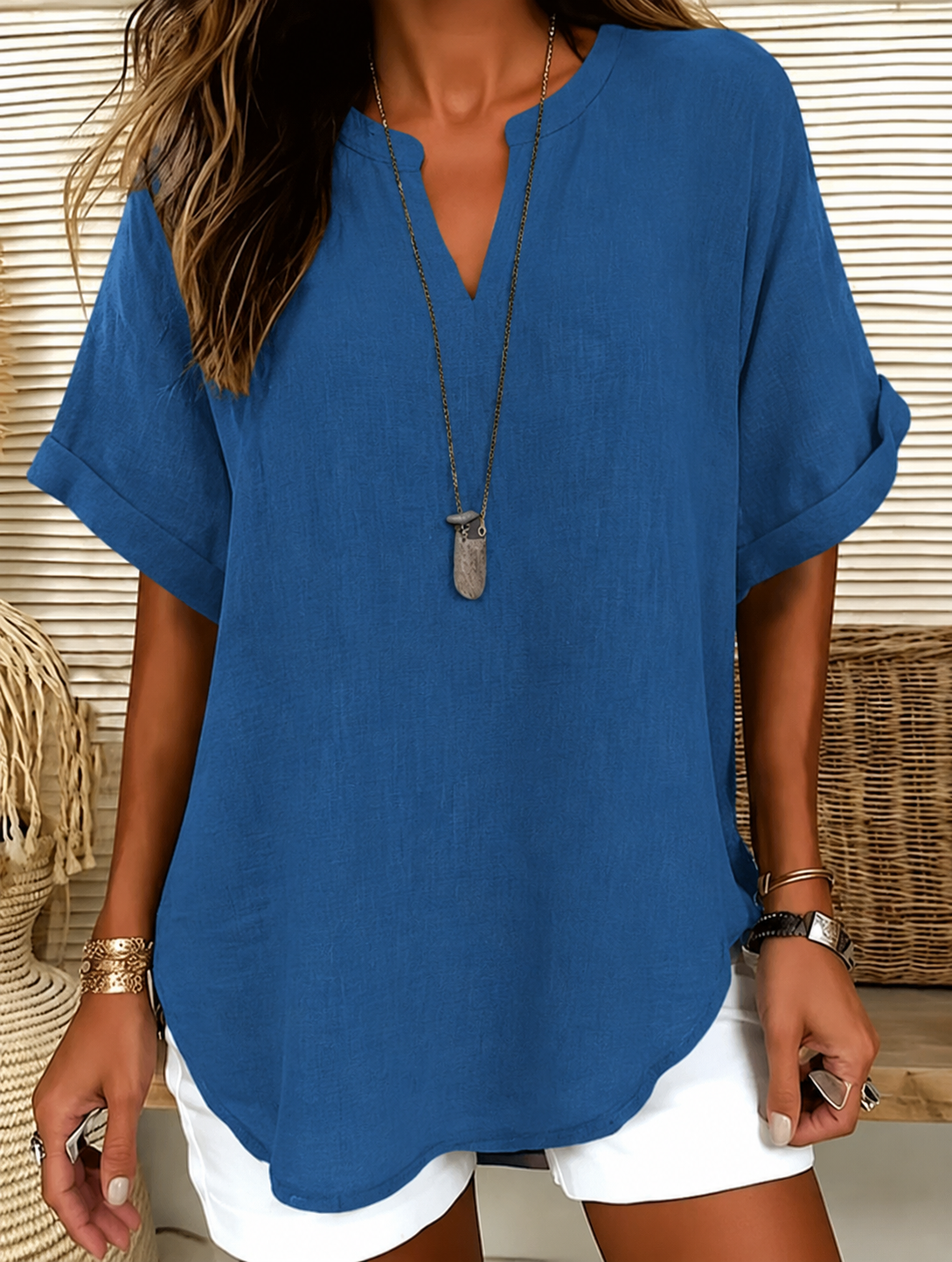 🔥Einfache Kurzarmbluse für Damen, lässiges einfarbiges Oberteil für den täglichen Gebrauch, Damenkleidung für alle Jahreszeiten
