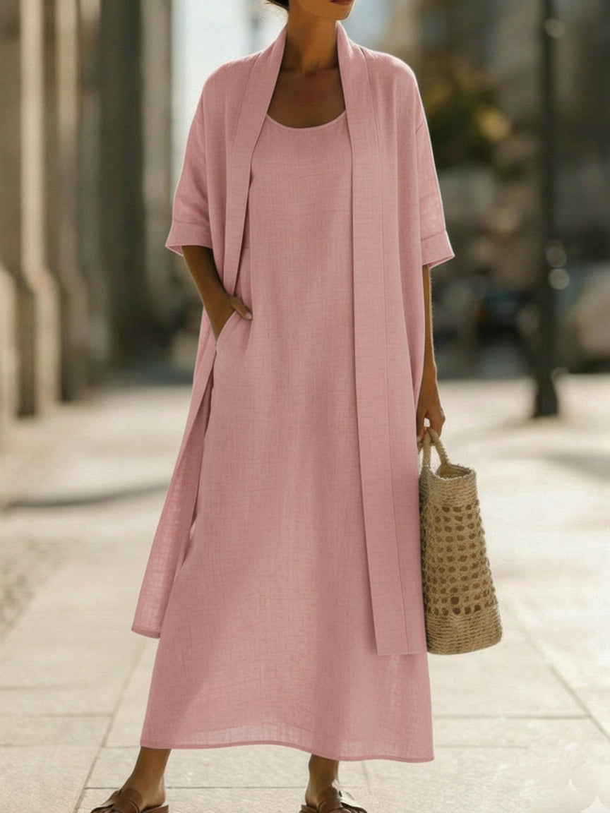 Ensemble femme robe longue et gilet — rose