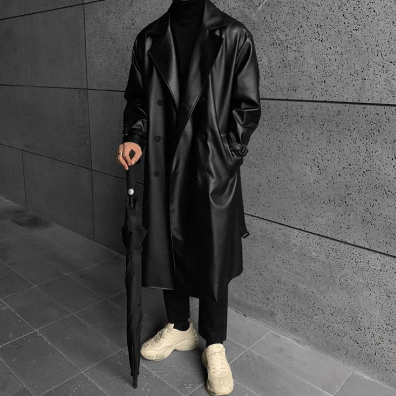 Manteau long noir effet cuir — noir