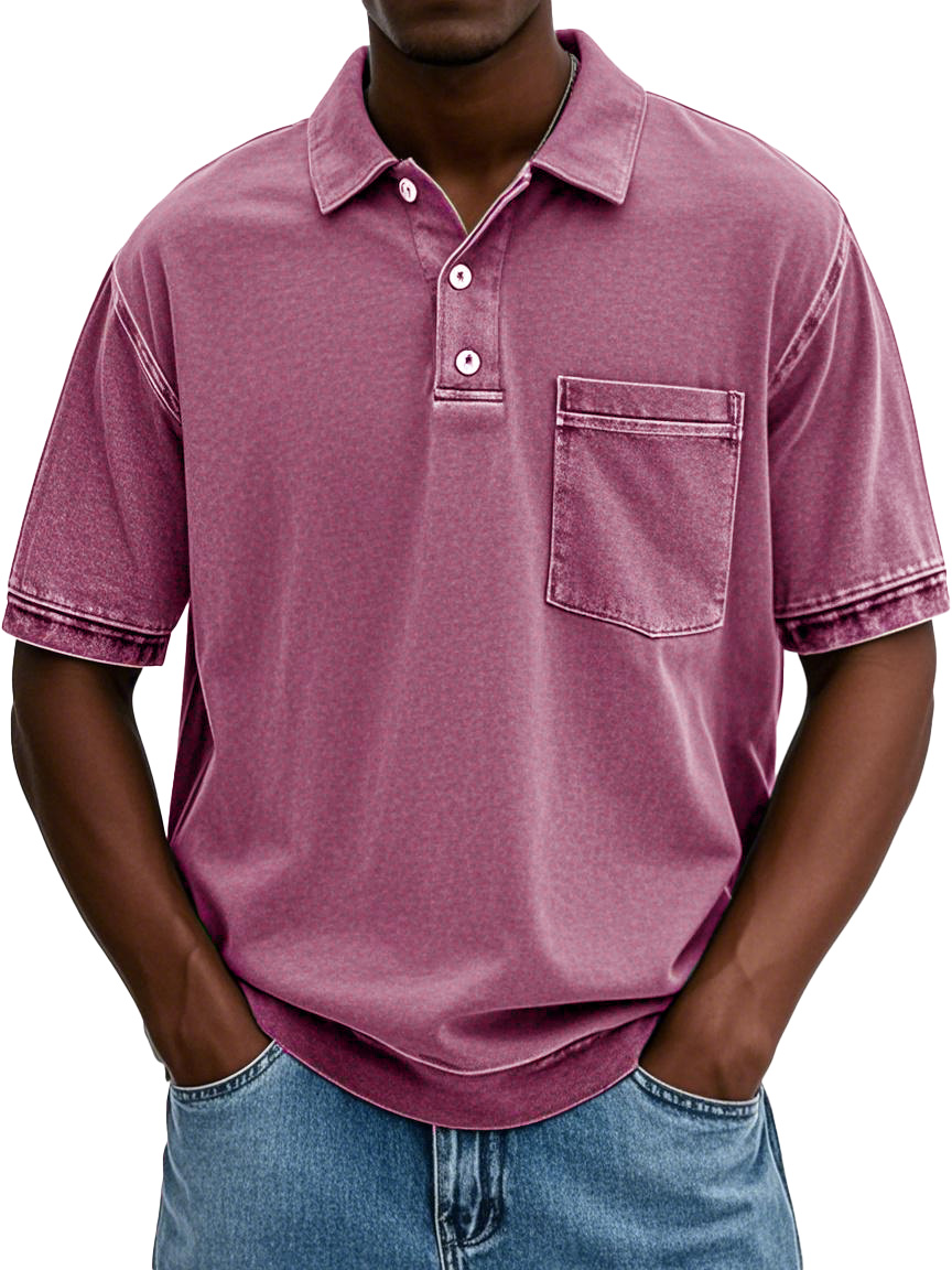 Herren-Poloshirt im Retro-Stil mit Distressed-Revers und kurzärmliger Tasche