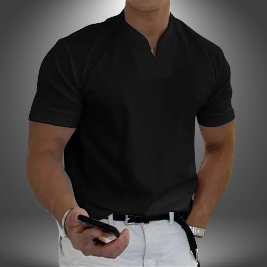 T-shirt homme à col tunisien — noir