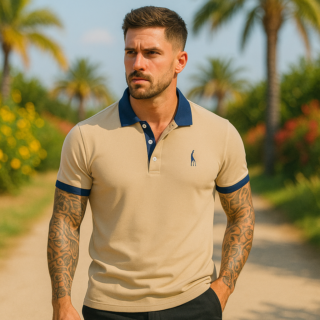 Polo homme à détails contrastés — kaki
