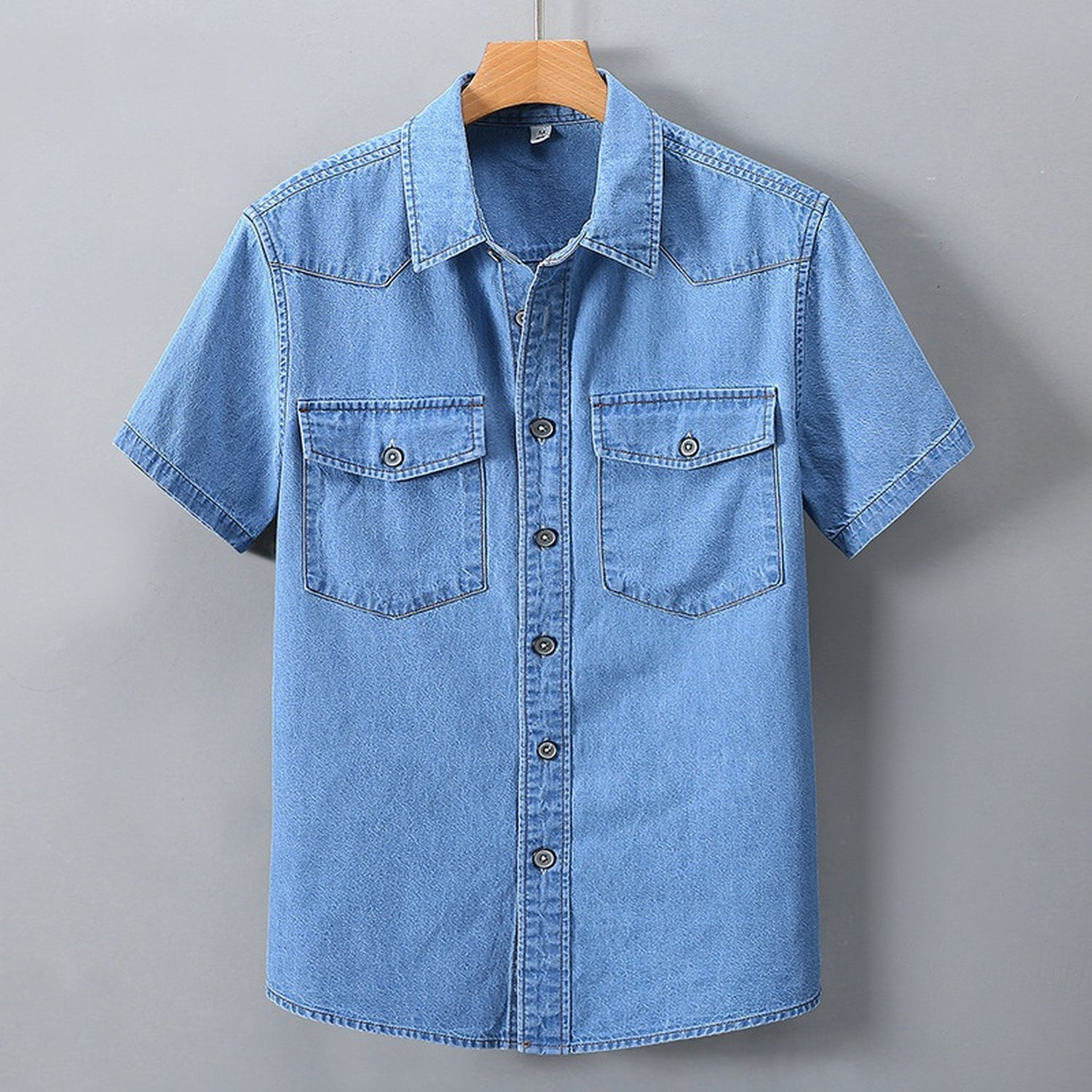 Men's short-sleeve denim shirt - Light Blue