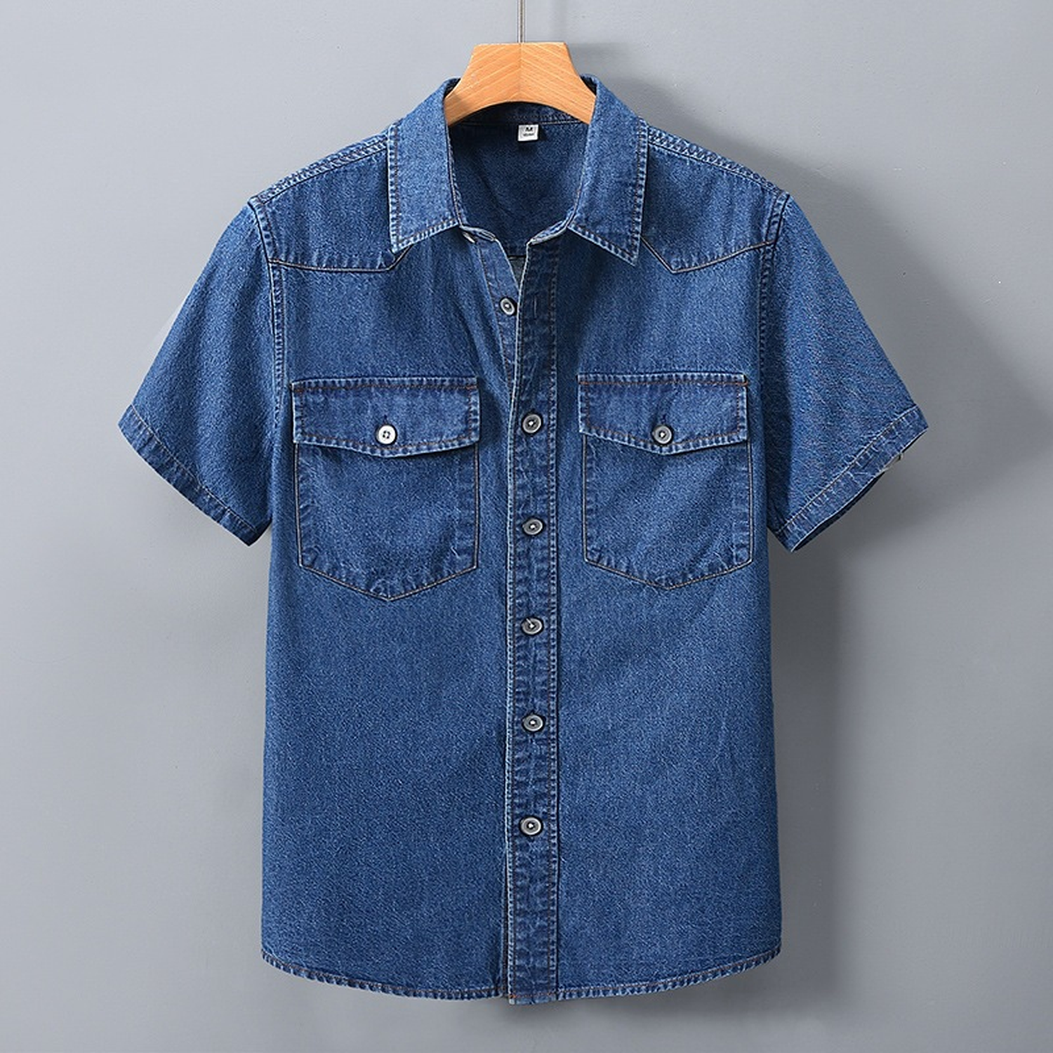Men's short-sleeve denim shirt - Medium Blue
