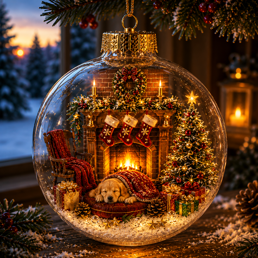 Ornement diorama lumineux de Noël – scène miniature