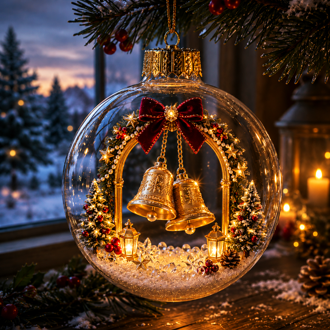 Ornement diorama lumineux de Noël – scène miniature