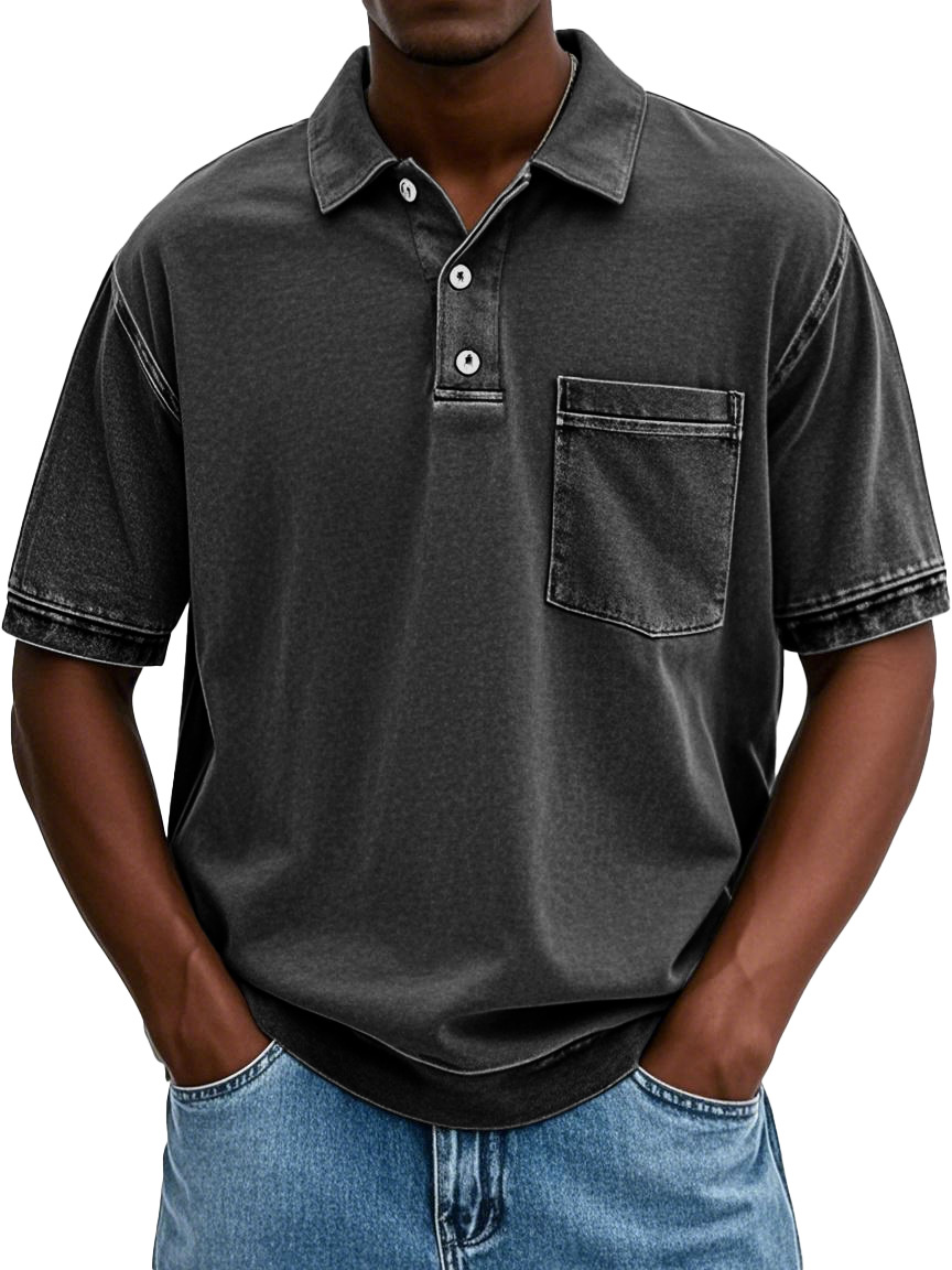 Herren-Poloshirt im Retro-Stil mit Distressed-Revers und kurzärmliger Tasche