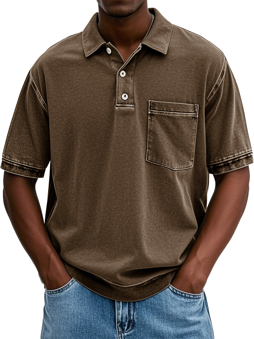 Herren-Poloshirt im Retro-Stil mit Distressed-Revers und kurzärmliger Tasche
