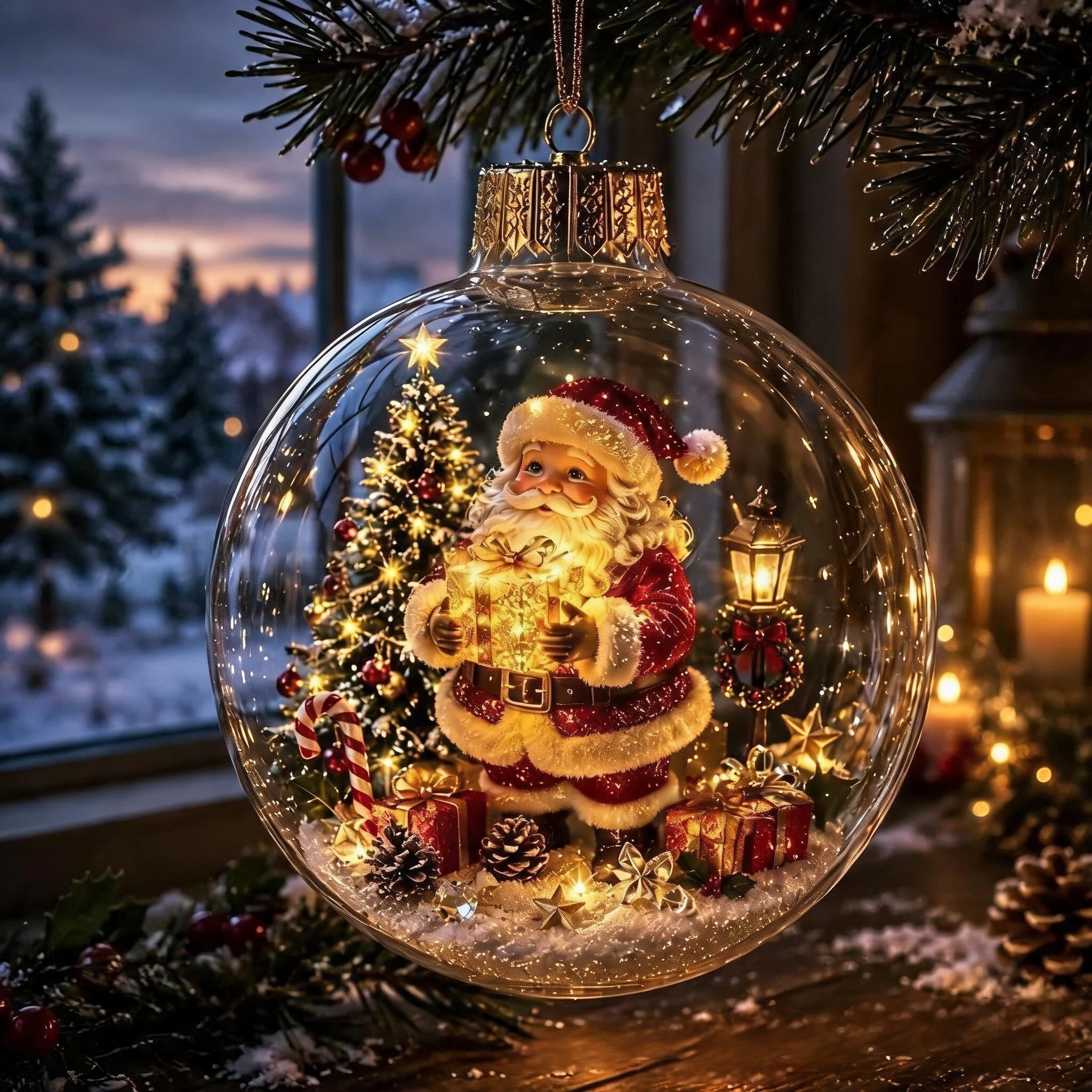 Ornement diorama lumineux de Noël – scène miniature