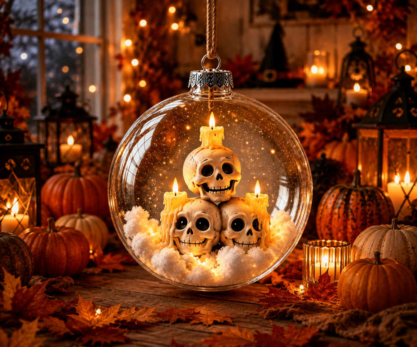 ✨🎃 Ornement lumineux enchanté d’Halloween – Fantôme, sorcière, chat et citrouille à l’éclat chaleureux 👻🐈‍⬛