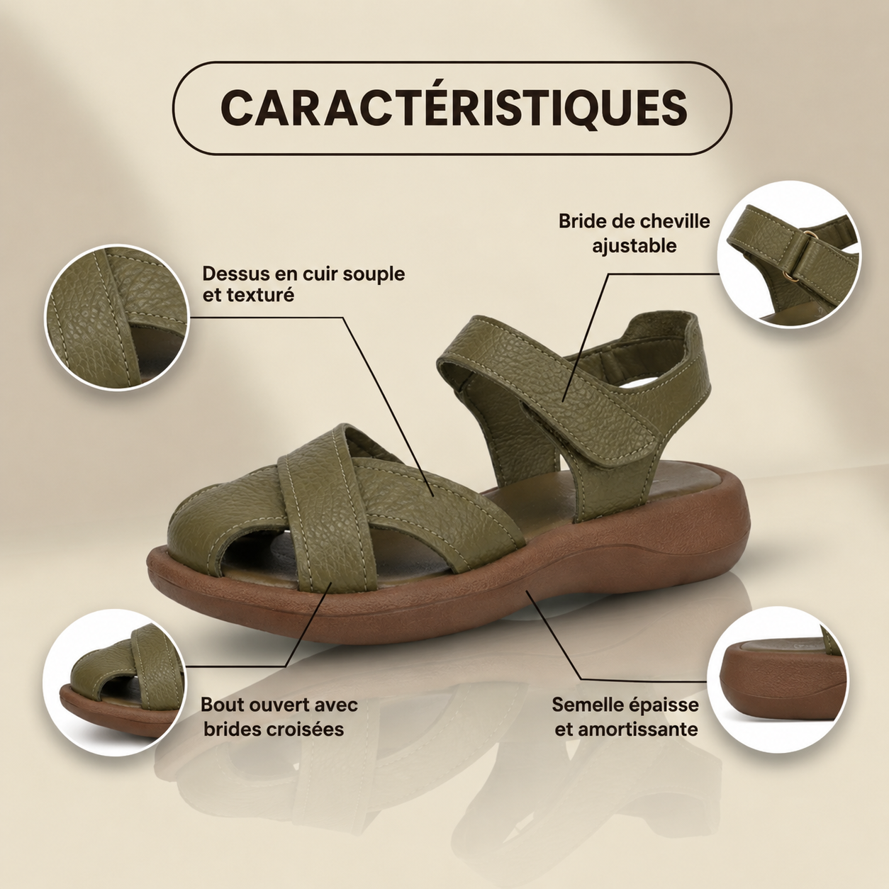 Orthopedic Leather Cross-Strap Comfort Sandals – Cushioned Open Toe