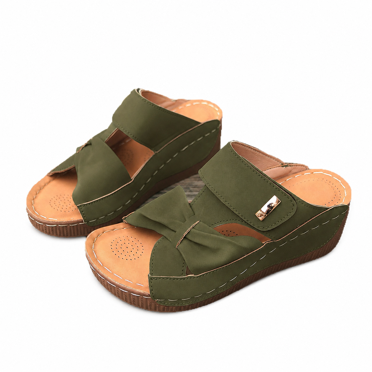 Par de sandalias verde militar de cuña