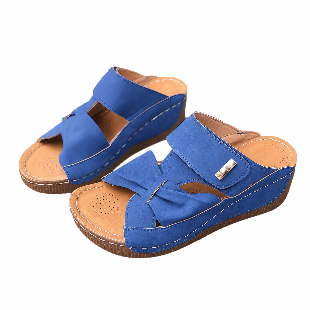 Par de sandalias azules de cuña
