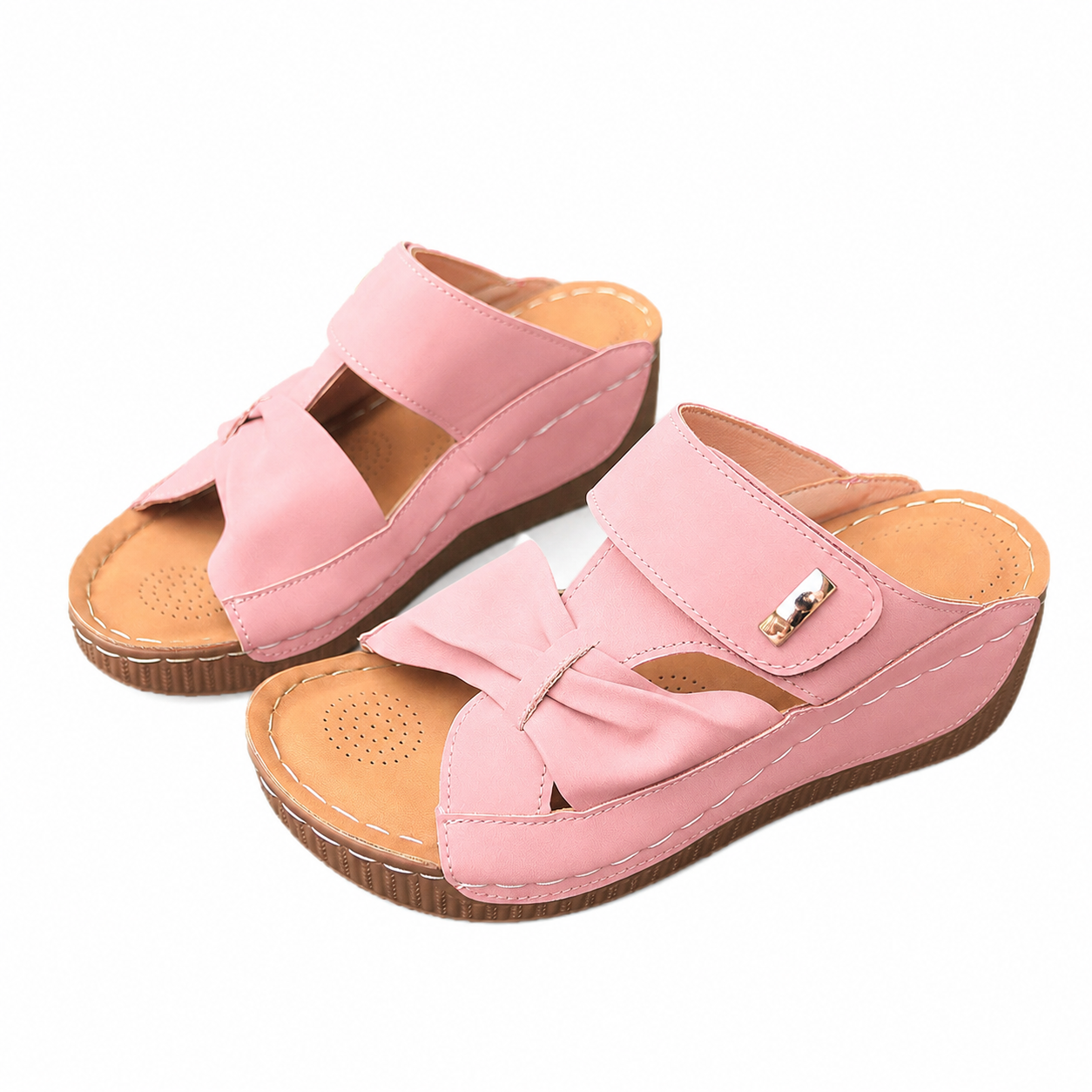 Par de sandalias rosas de cuña