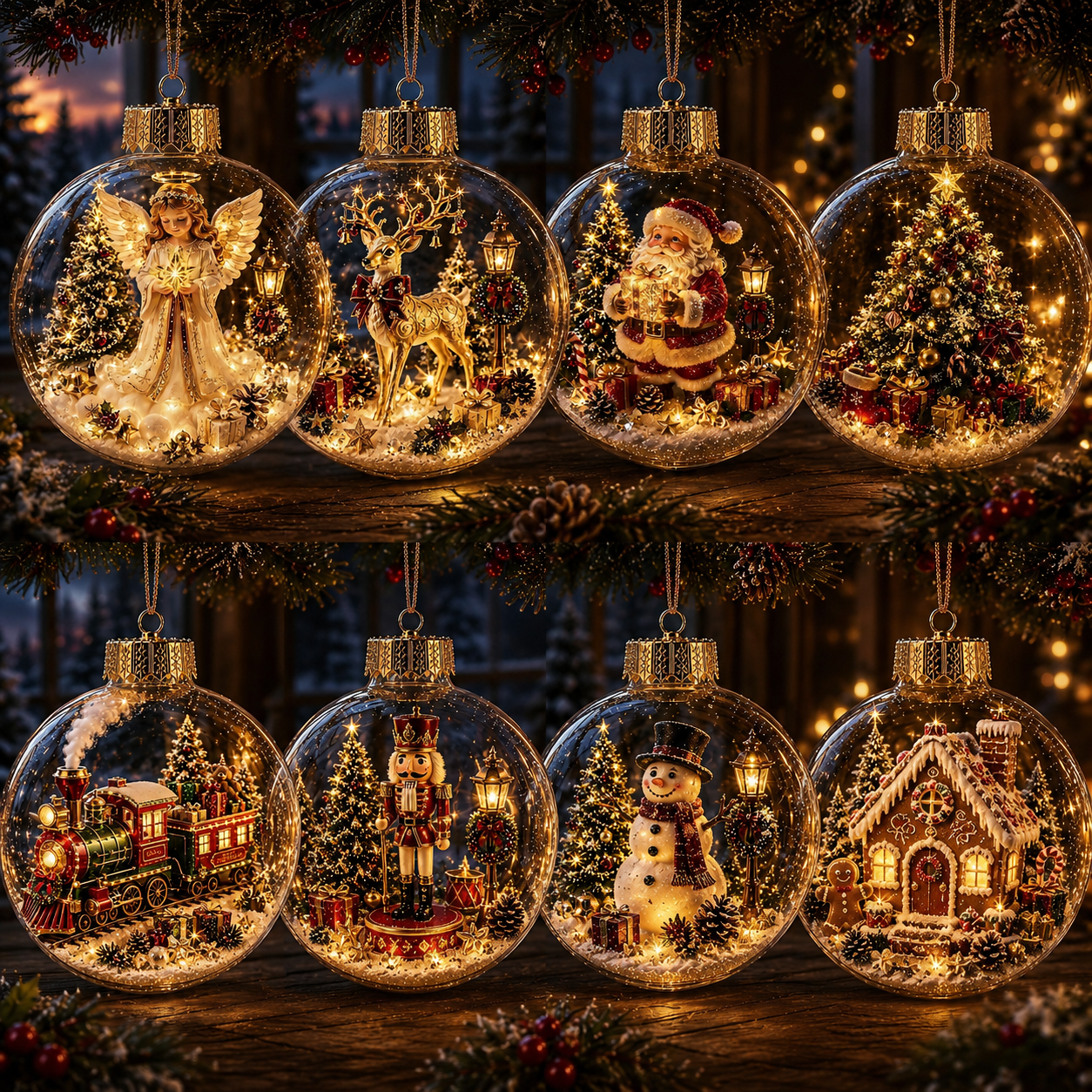 Ornement diorama lumineux de Noël – scène miniature