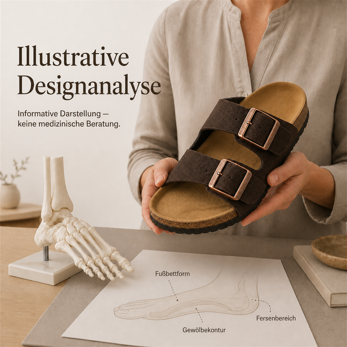 Anatomische Sandalen mit zwei verstellbaren Riemen –Details