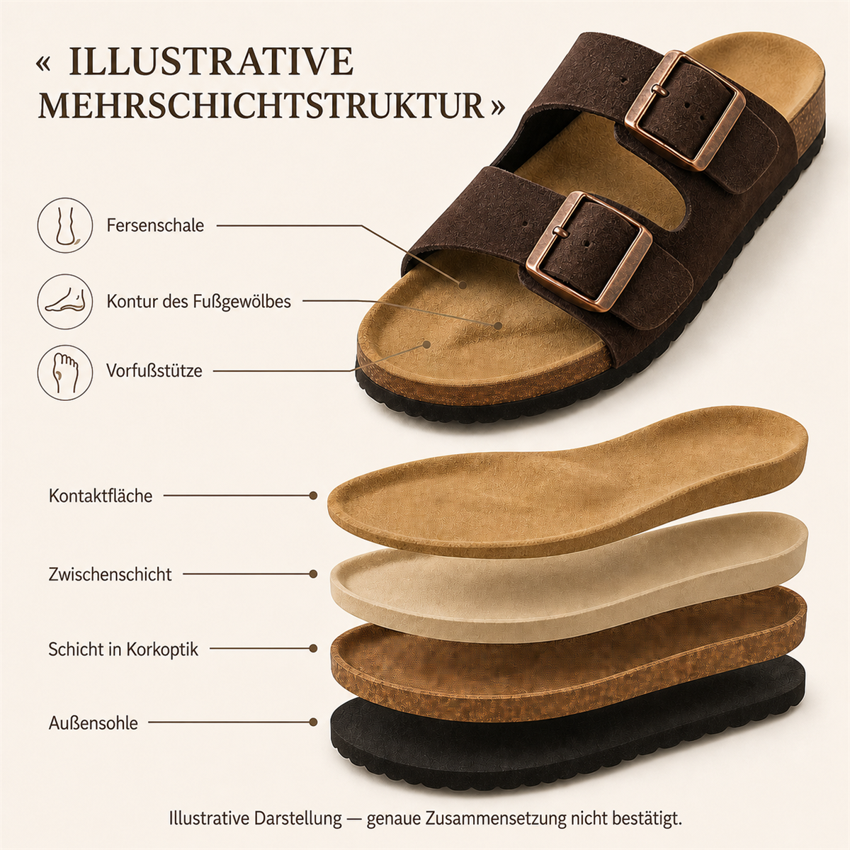 Anatomische Sandalen mit zwei verstellbaren Riemen –Details