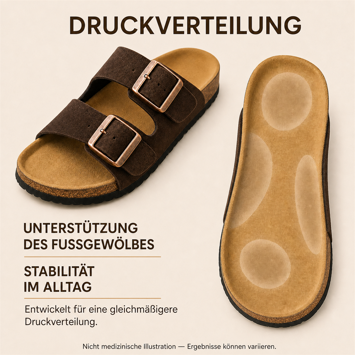 Anatomische Sandalen mit zwei verstellbaren Riemen –Details