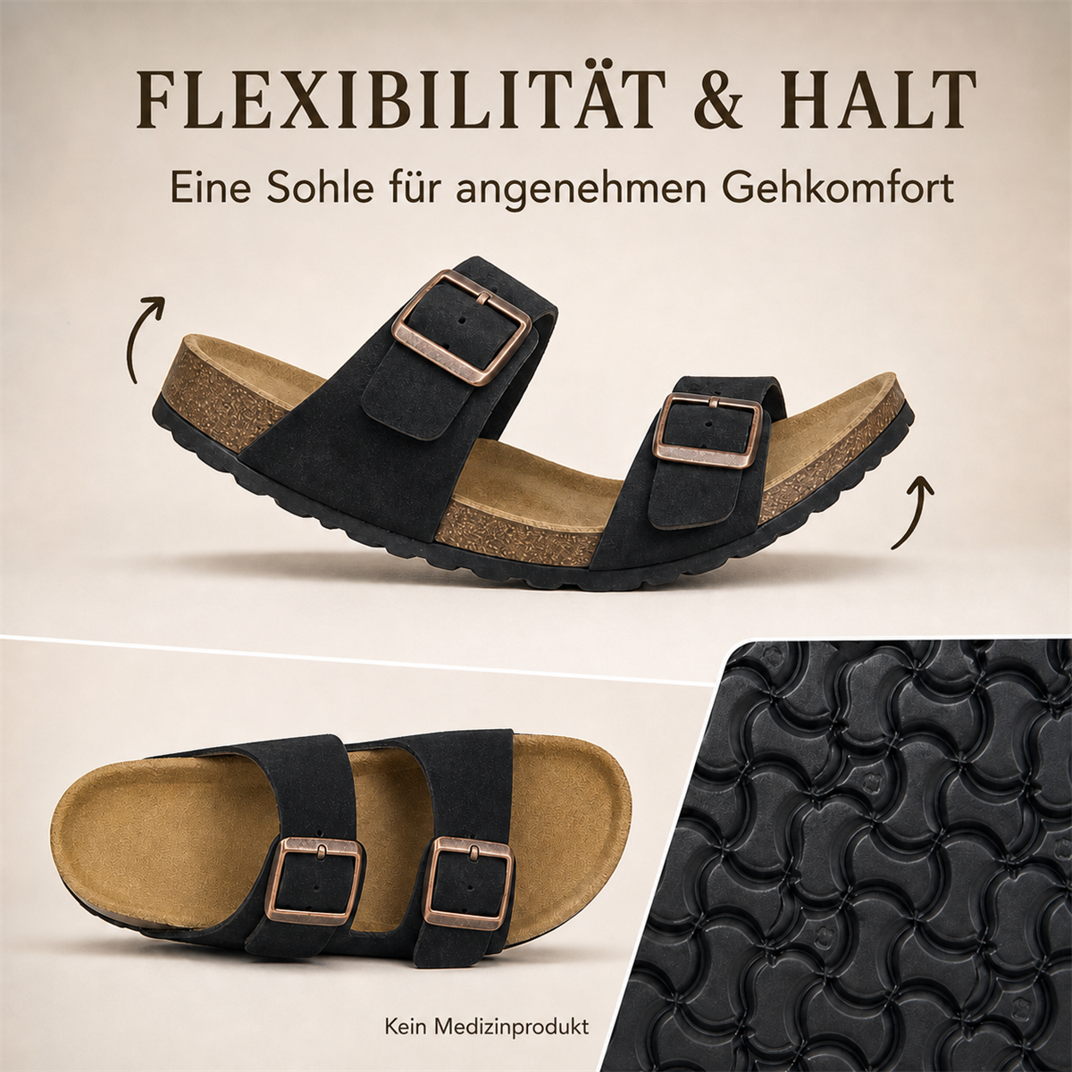 Anatomische Sandalen mit zwei verstellbaren Riemen –Details