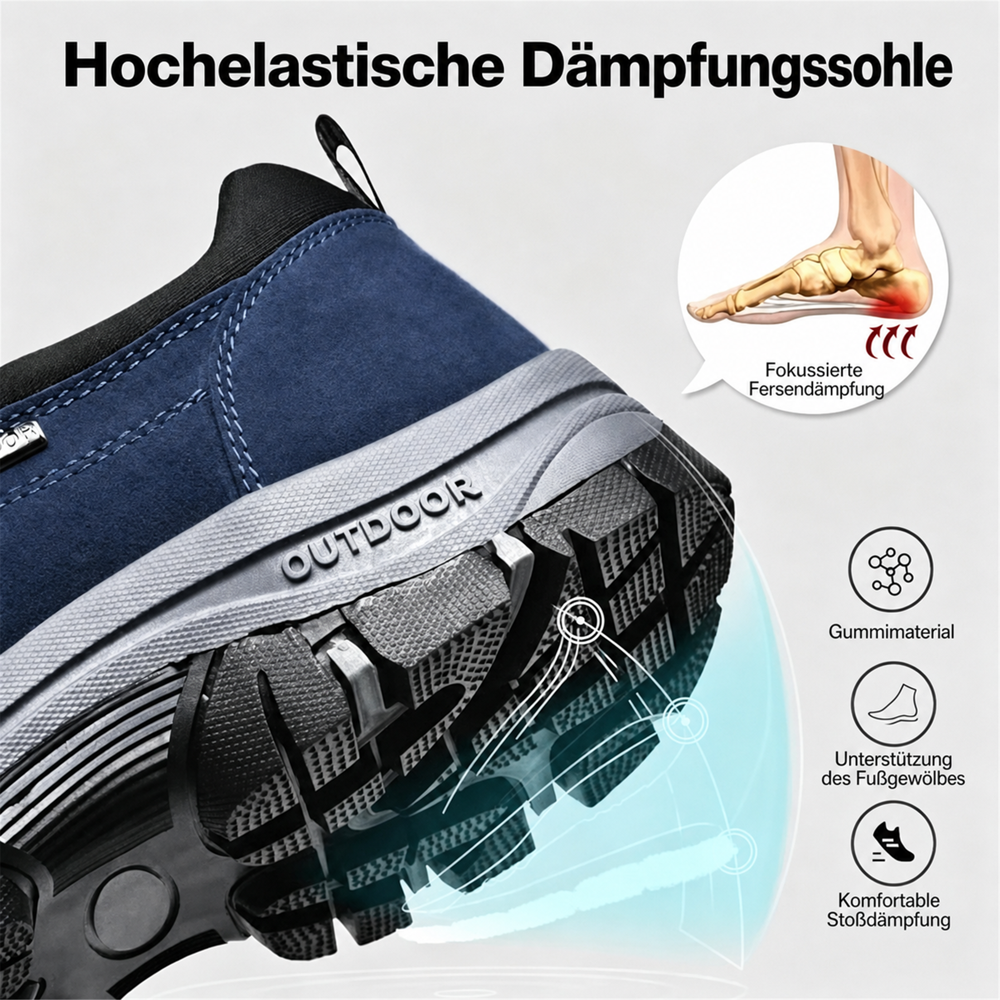 Bequeme, rutschfeste Outdoor-Wanderschuhe mit Fußgewölbeunterstützung –Details