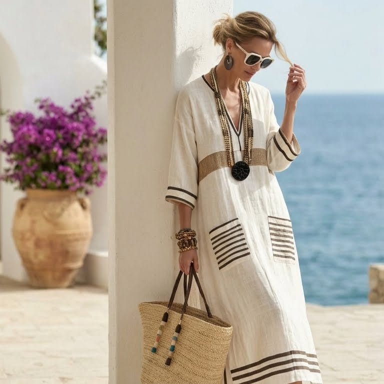 Robe tunique longue rayée — noir
