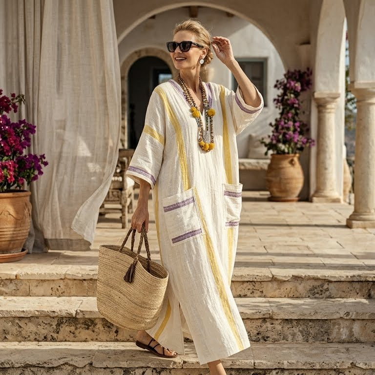 Robe tunique longue rayée — violet
