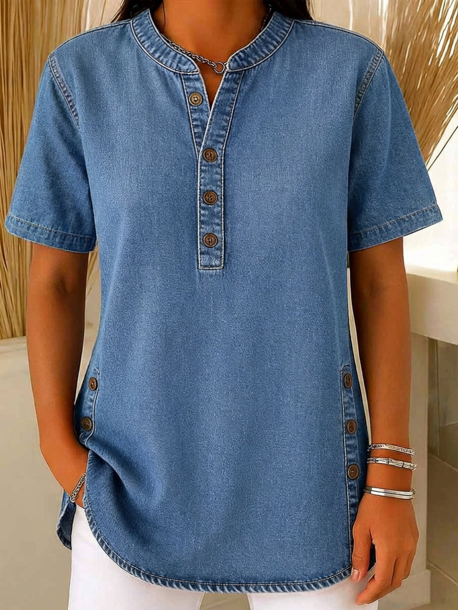 Top ample femme effet denim – bleu