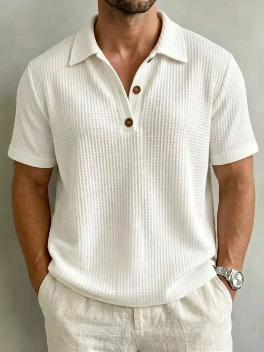 ☀️ Polo Homme Texturé Respirant – Élégance Décontractée & Confort Estival 👕🇫🇷
