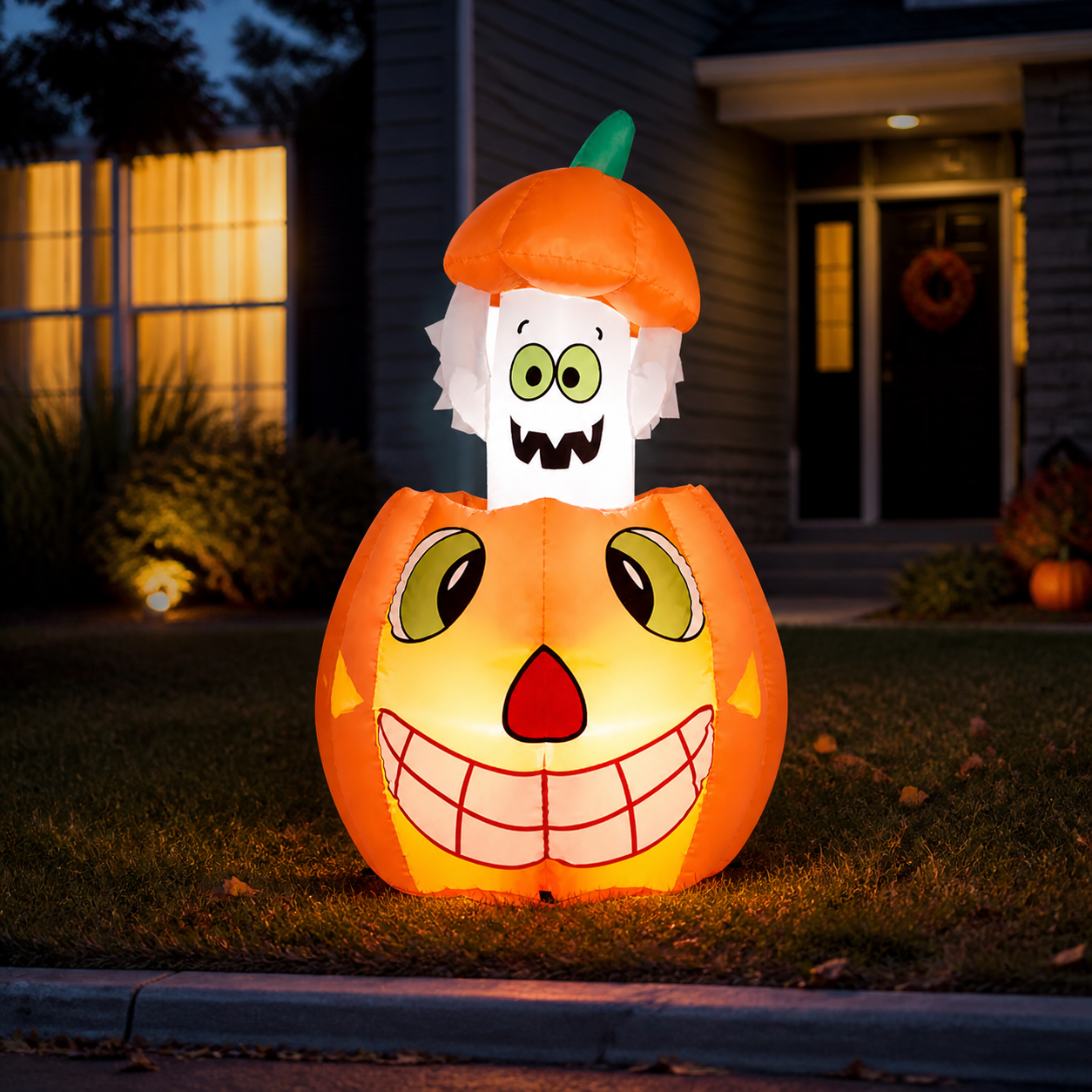 🎃 Spécial Halloween 👻 Décoration gonflable lumineuse citrouille et fantôme de 85,3 cm