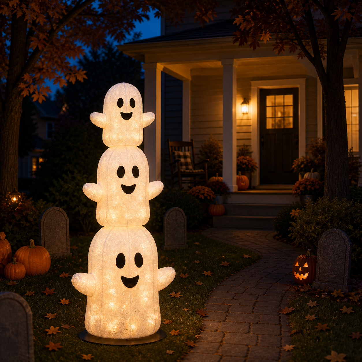 👻 Trio de fantômes lumineux empilés de 1,52 m ✨