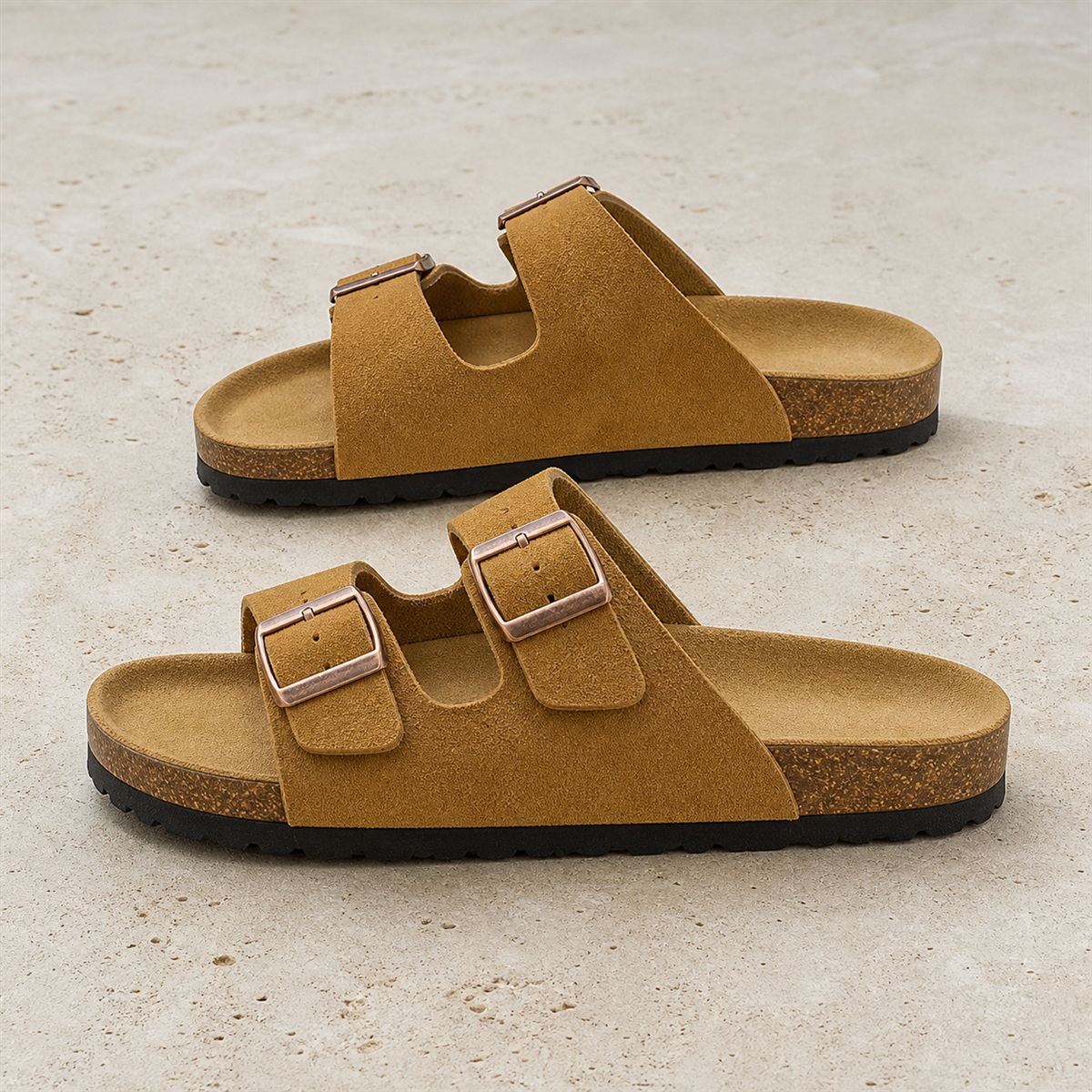 Sandales anatomiques camel à double bride