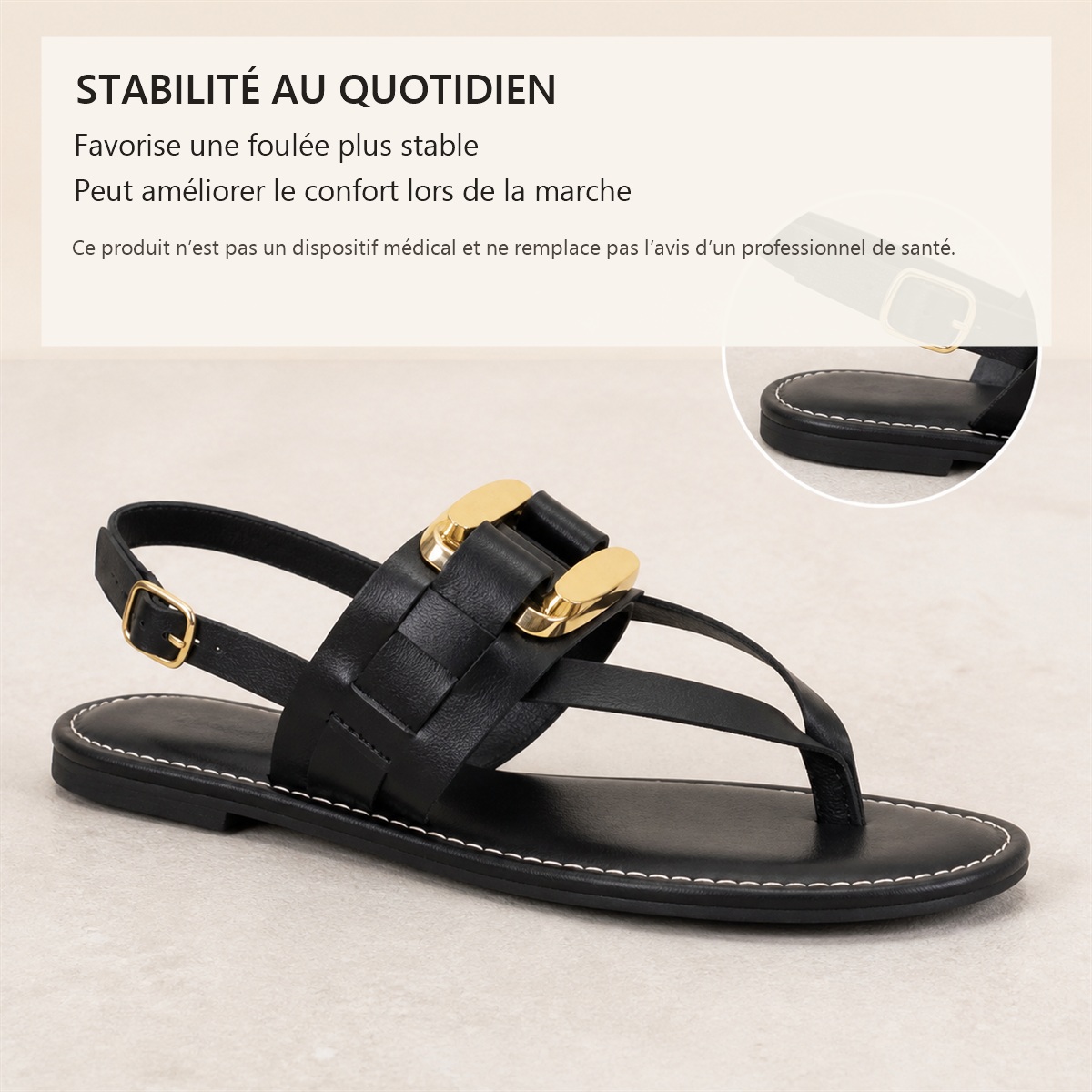 Détail du maintien et de la stabilité des sandales
