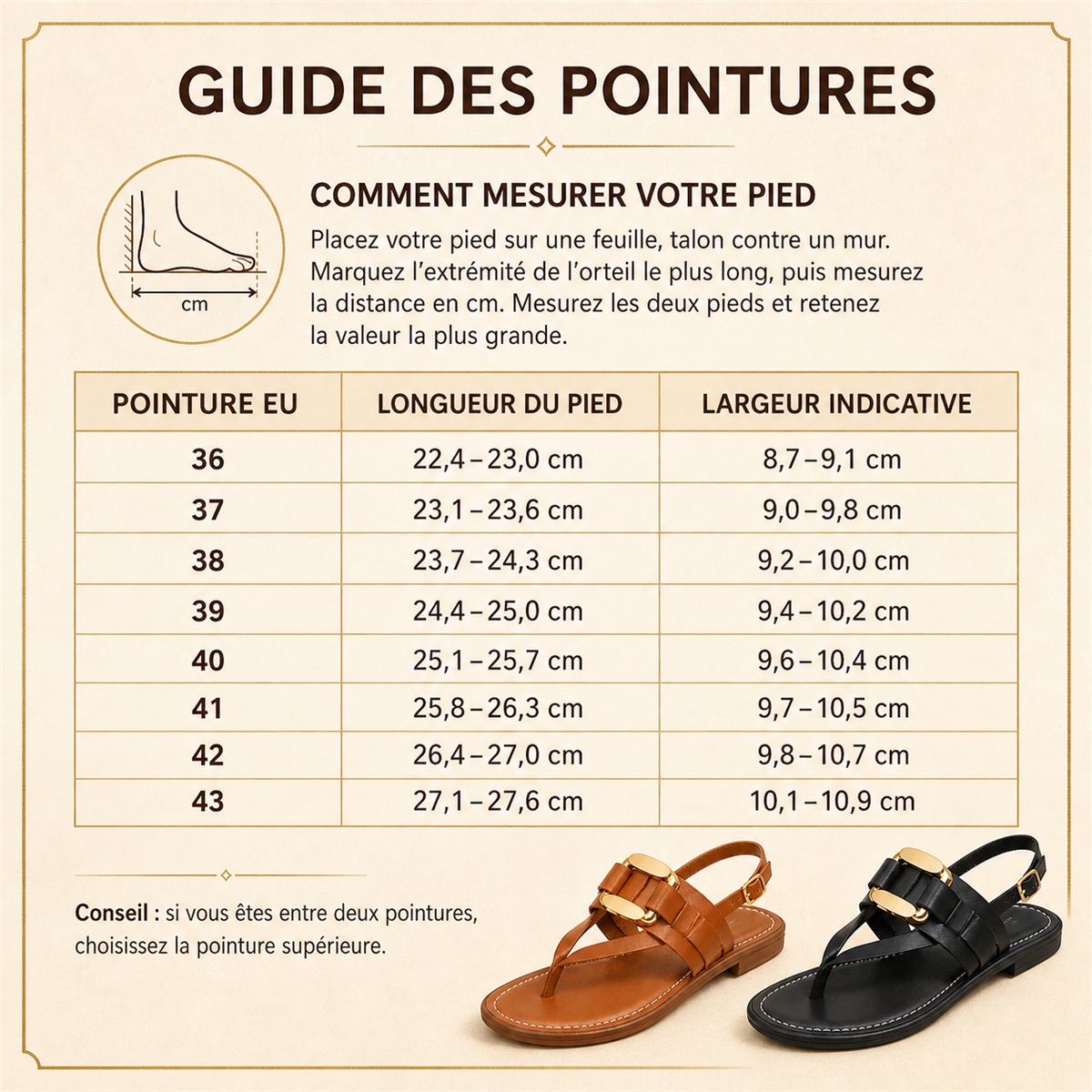 Guide des pointures européennes 36 à 43