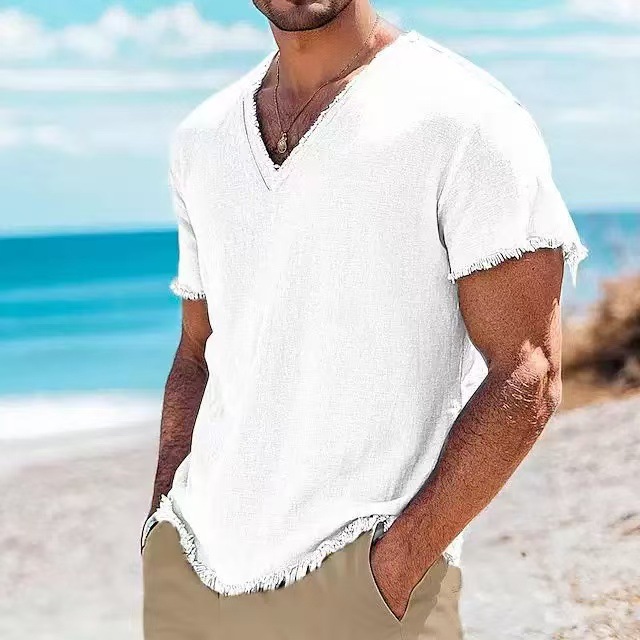 T-shirt homme à col V — blanc