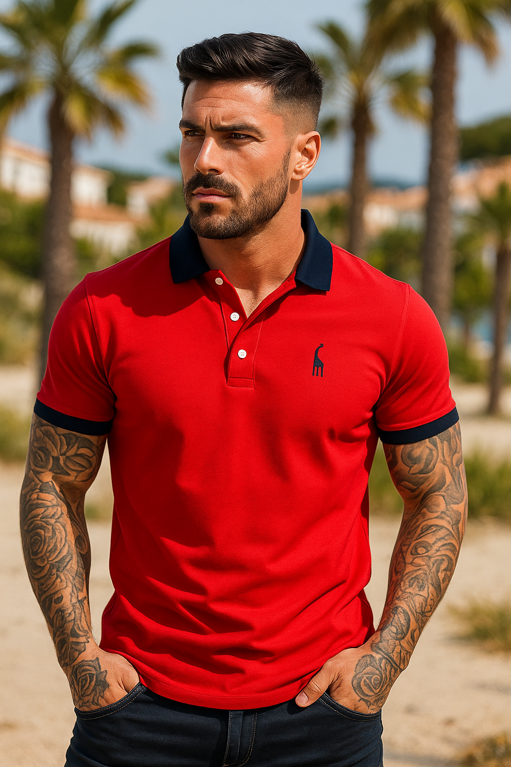 Polo homme à détails contrastés — rouge