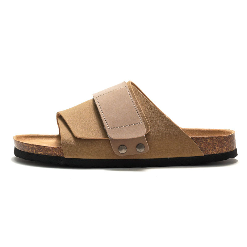 Sandalia Confort+ color camel de perfil