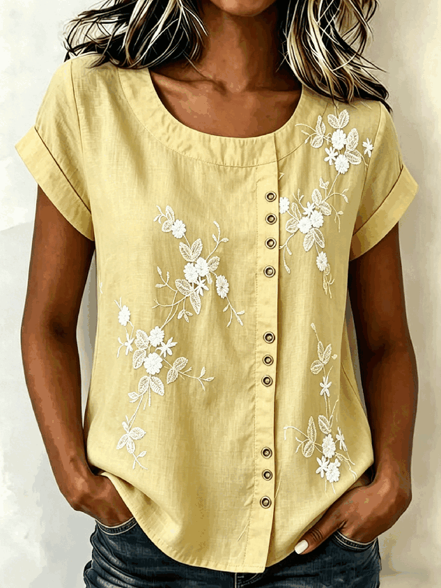 Rundhalsausschnitt, kurze Ärmel, 3D-Druck, normale, lockere Bluse für Damen