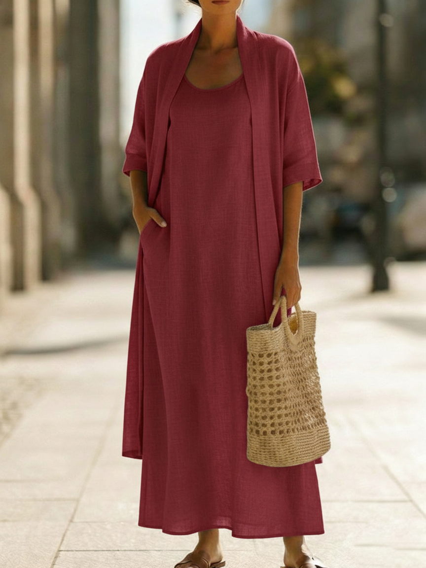 Ensemble femme robe longue et gilet — bordeaux