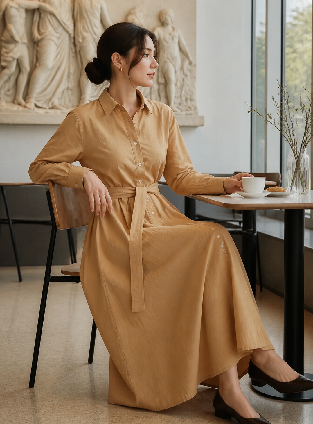 Hemdblusenkleid für einen entspannten Cafébesuch